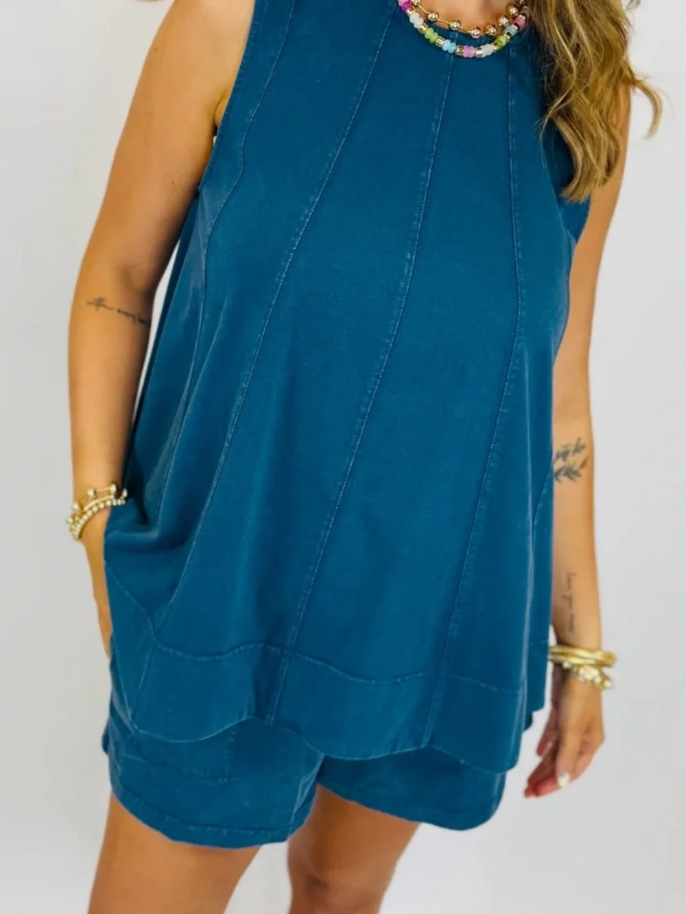 ee:some Los Angeles Teal Sleeveless Tunic Set